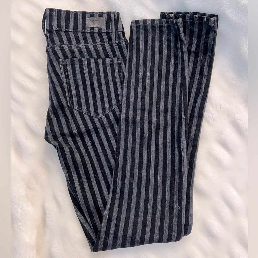 Paige Verdugo skinny denim blue jeans black velvet stripe size 24 party outfit